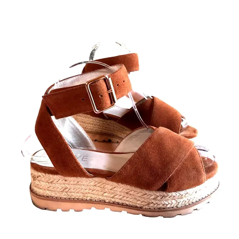 Raye Brown Suede Chunky Strappy Espadrille Sandals size 6